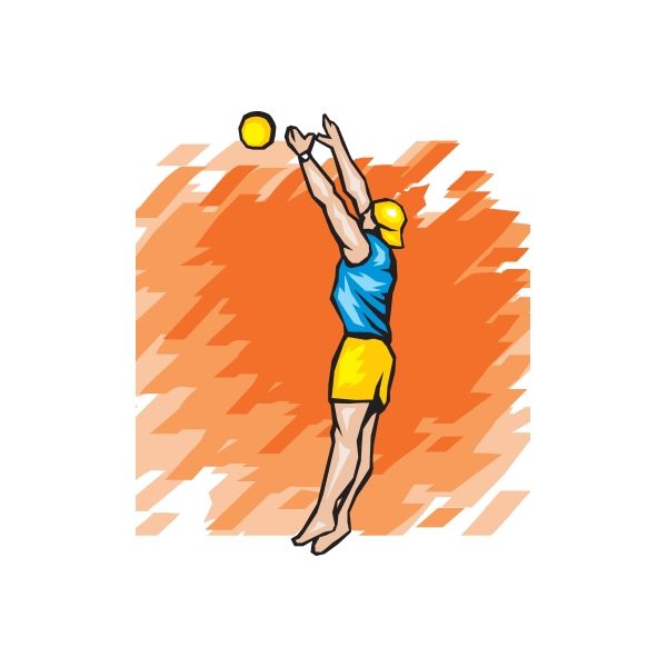 Volleyball wall decal of a female player in blue jersey serving a yellow ball