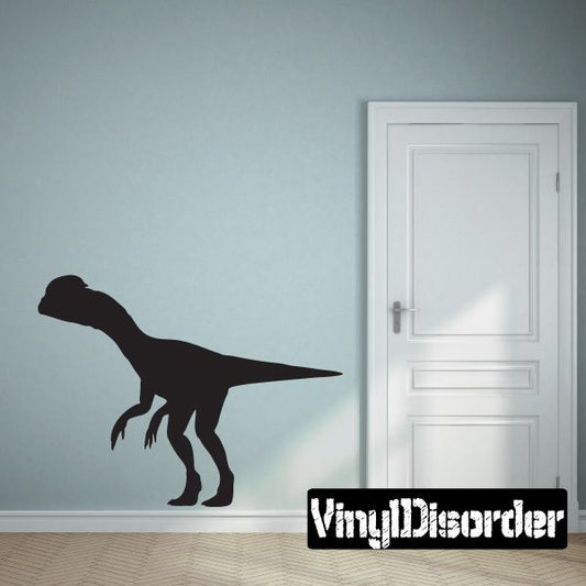Waiting Dilophosaurus wall decal with black dinosaur silhouette
