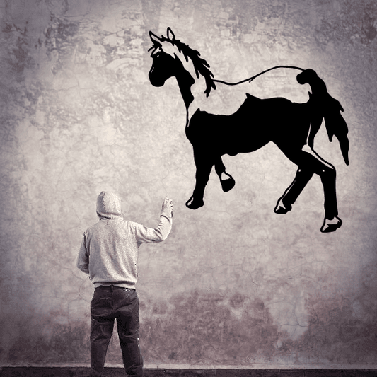 Black walking stallion horse vinyl decal on wall