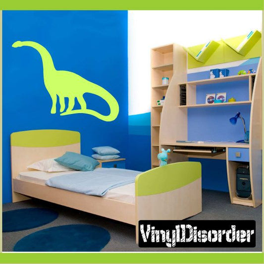 Walking brontosaurus decal, lime green walking dinosaur silhouette wall sticker