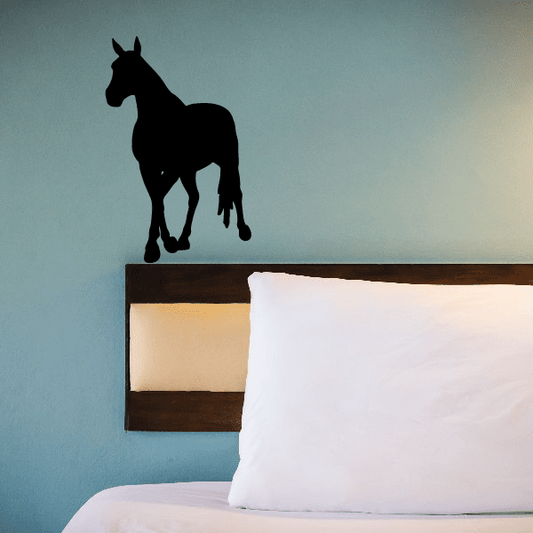 Black walking horse silhouette wall decal with rearing tail