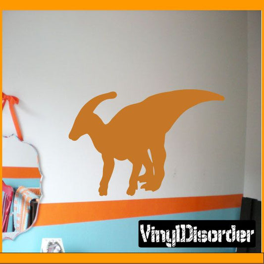 Walking Parasaurolophus decal, orange dinosaur silhouette