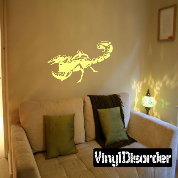 Walking poisonous scorpion wall decal in bright neon green outline