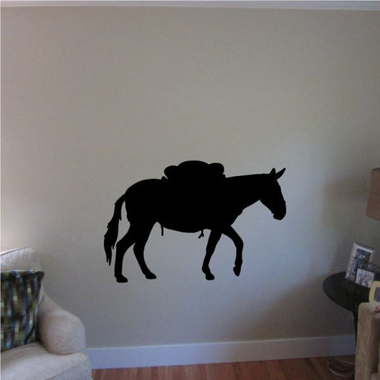 Black walking horse decal with saddle, horse silhouette