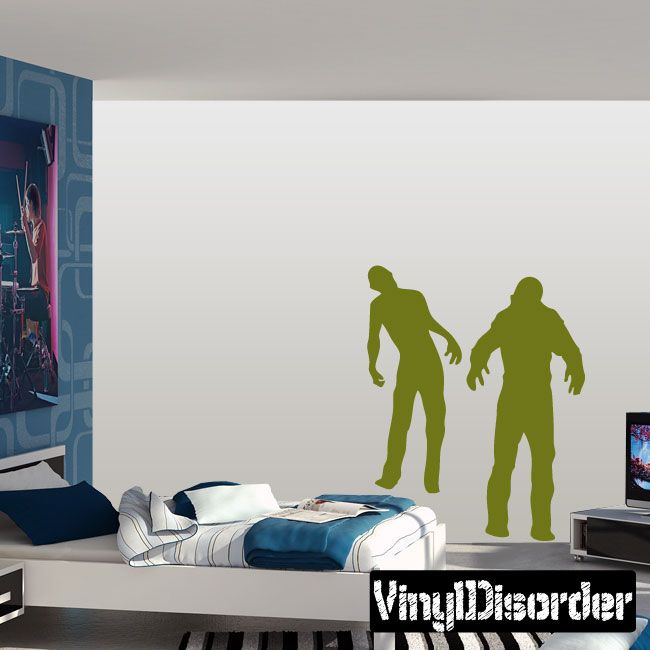 Walking zombies wall decal with two green zombie figures walking side by side