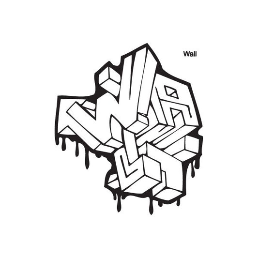 Graffiti wall decal, black and white abstract design with paint drips