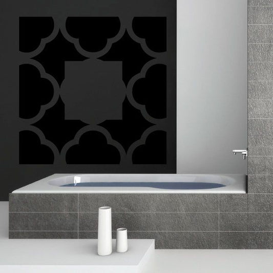 Geometric vinyl wall decal in black with repeating circular pattern