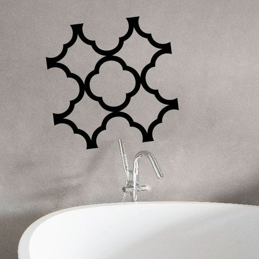 Geometric wall pattern vinyl decal with black interlocking circular star shapes