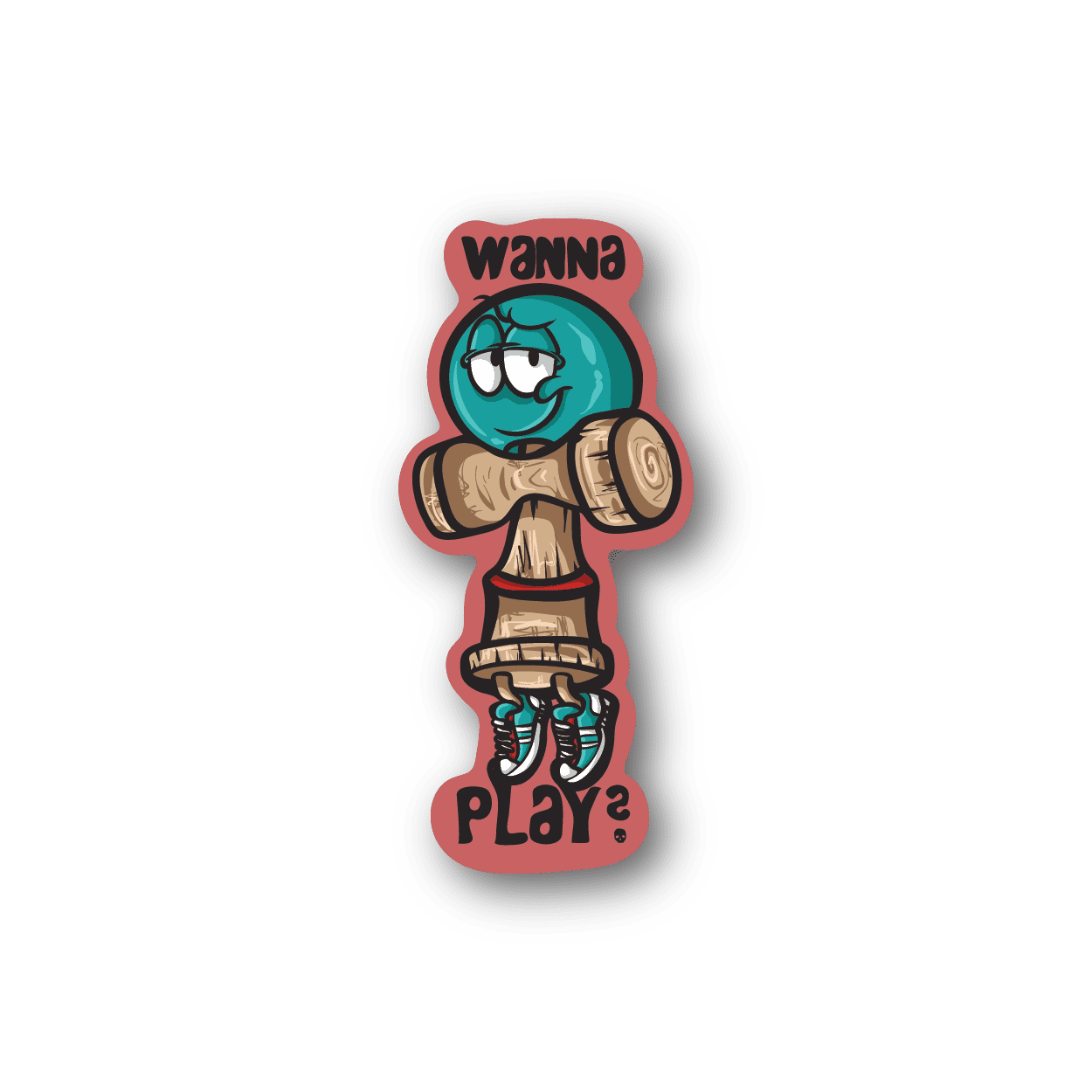 Die-cut vinyl sticker with cartoon character holding a bat and ball