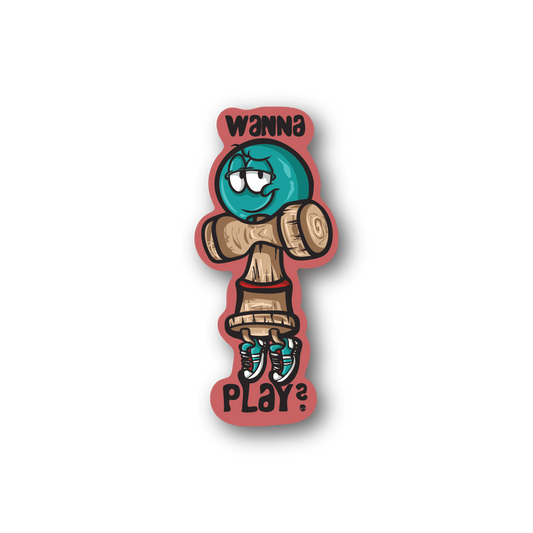 Die-cut vinyl sticker with cartoon character holding a bat and ball