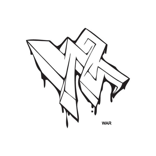 Graffiti decal with bold WAR lettering and black paint drips