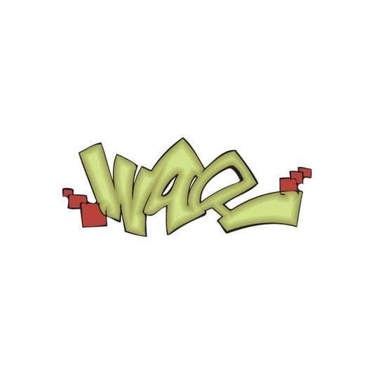 Green graffiti-style war sticker with red accents