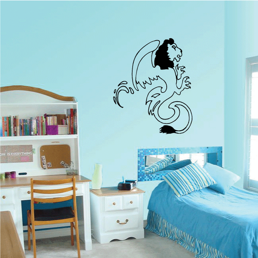 Black warped griffin wall decal, curled tail and wings