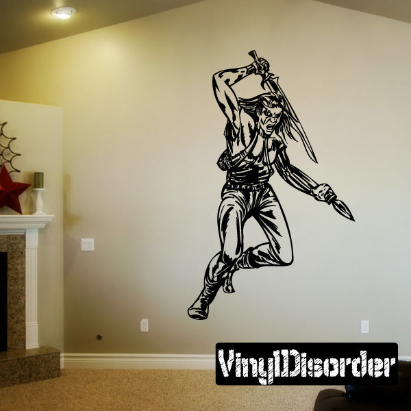 Leaping warrior holding a sword vinyl wall decal