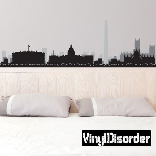 Washington DC skyline wall decal with dark city silhouette and tall Washington Monument