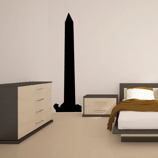 Washington Monument wall decal, tall black silhouette with base figure.