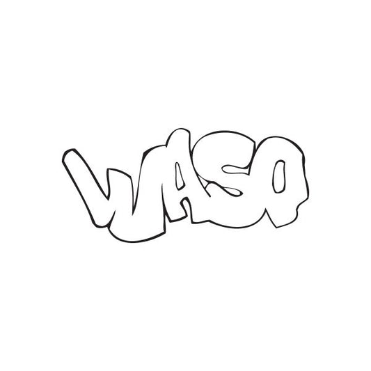 Waso graffiti decal sticker, black bubble-letter design