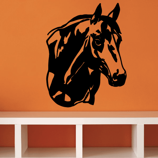 Horse head wall decal, black watching horse silhouette