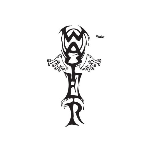 Water graffiti decal of a black tribal creature with horns and outstretched arms
