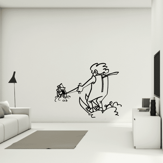 Water skier decal: black outline of a skier riding on skis behind a boat rope