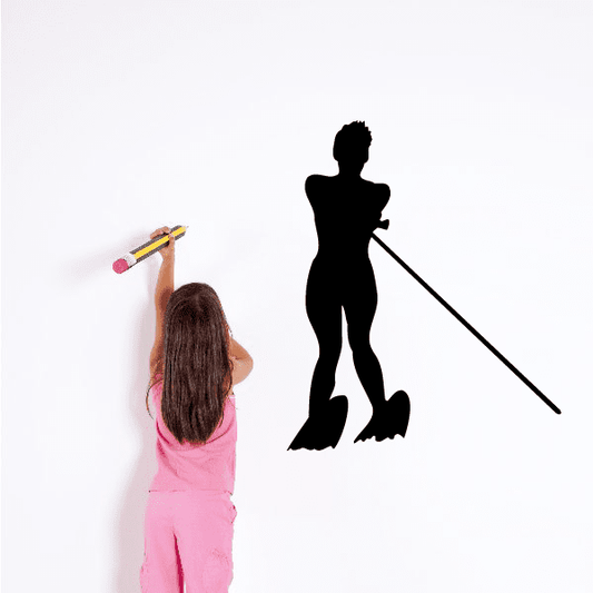 Water skiing decal, black silhouette of skier holding tow rope