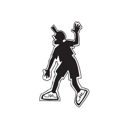 Waving homeboy decal, black silhouette of a person waving with one arm up