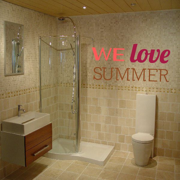 Vinyl wall decal with "WE love SUMMER" text in red and dark lettering