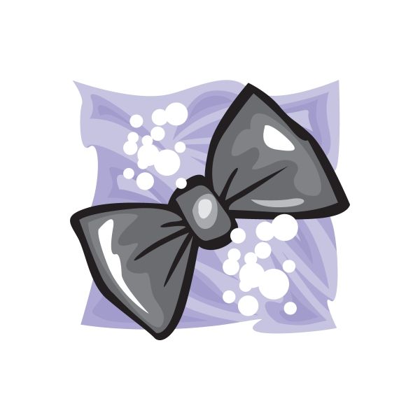 Wedding bow tie sticker with black and gray bow on purple floral pattern