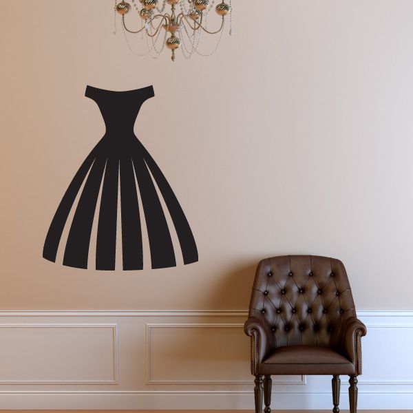 Black wedding dress silhouette wall decal with flared skirt