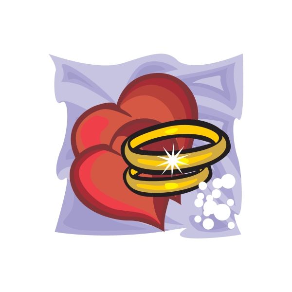 Wedding heart and ring sticker with red hearts and gold/yellow ring