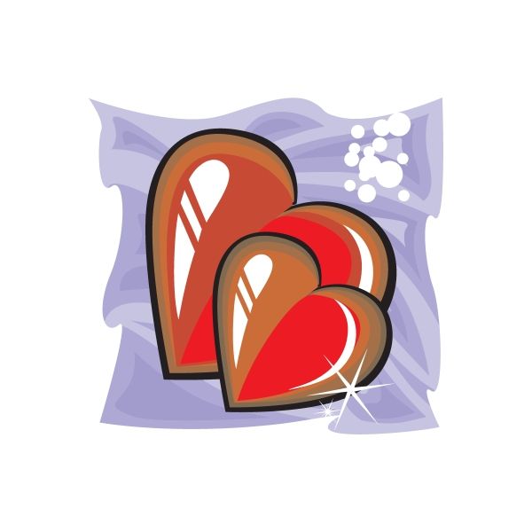 Overlapping hearts sticker with red and gold heart shapes, outlined in black