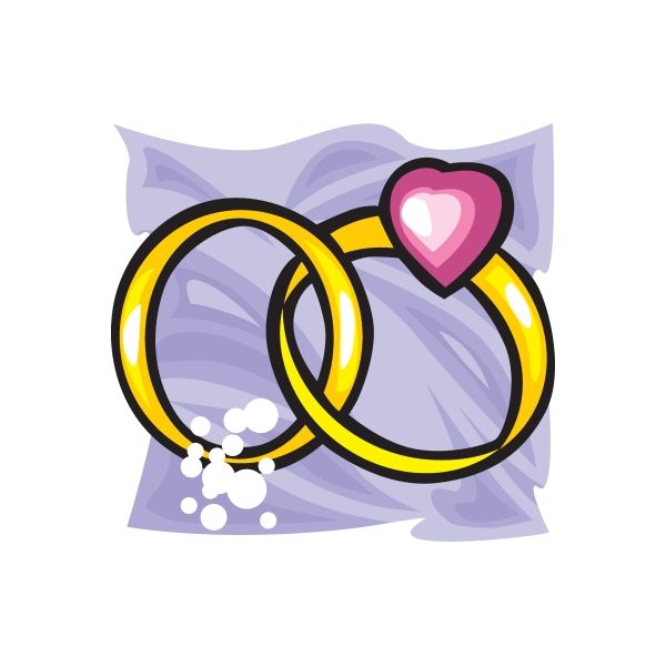 Interlocking wedding ring sticker with pink heart and yellow rings