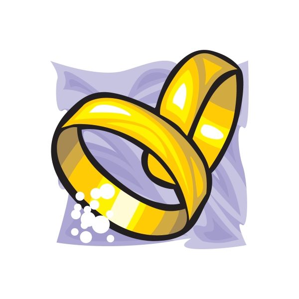 Gold wedding rings sticker with interlocking yellow rings and bow-style graphic