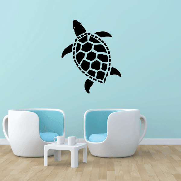 Sea turtle wedding decal with black mosaic shell design