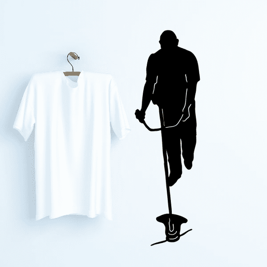 Weed wacker decal with dark silhouette holding string trimmer