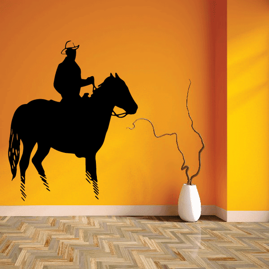 Black cowboy-on-horse wall decal