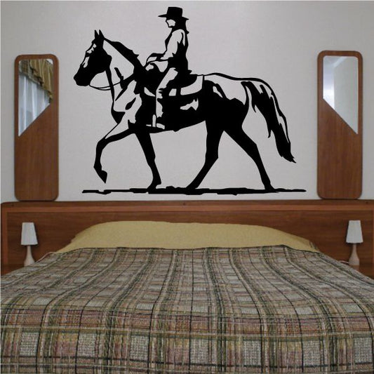 Black cowboy riding horse wall decal silhouette
