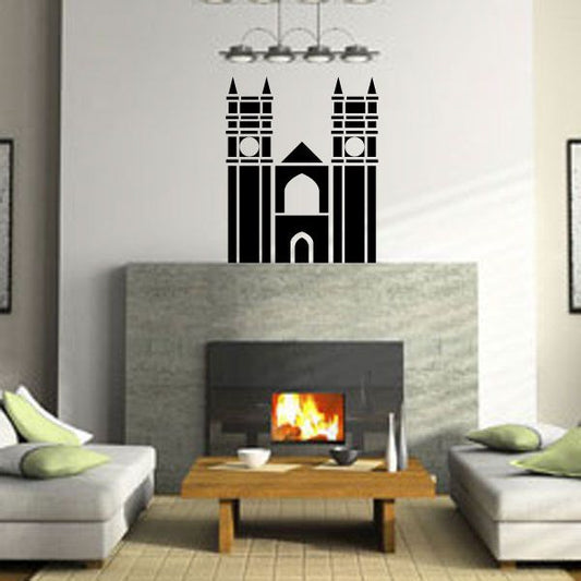 Westminster Abbey wall decal, black castle-style gate with two towers and arches.