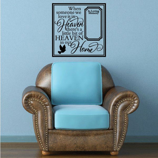 Square wall decal with dove and hearts, blue Heaven quote in script