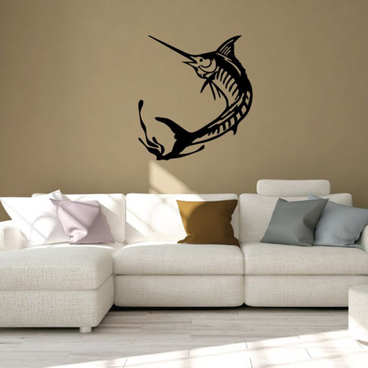 Marlin splash decal, black fin fish silhouette wall sticker