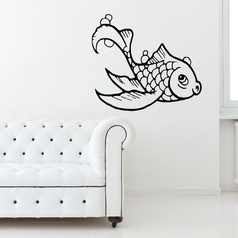 Whistling goldfish wall decal with detailed line art of fish and tail