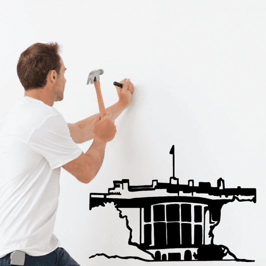 Black White House decal sticker with simplified building outline and windows