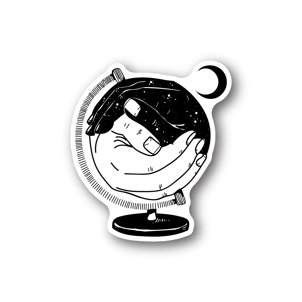 Vinyl sticker with monochrome hands holding globe illustration
