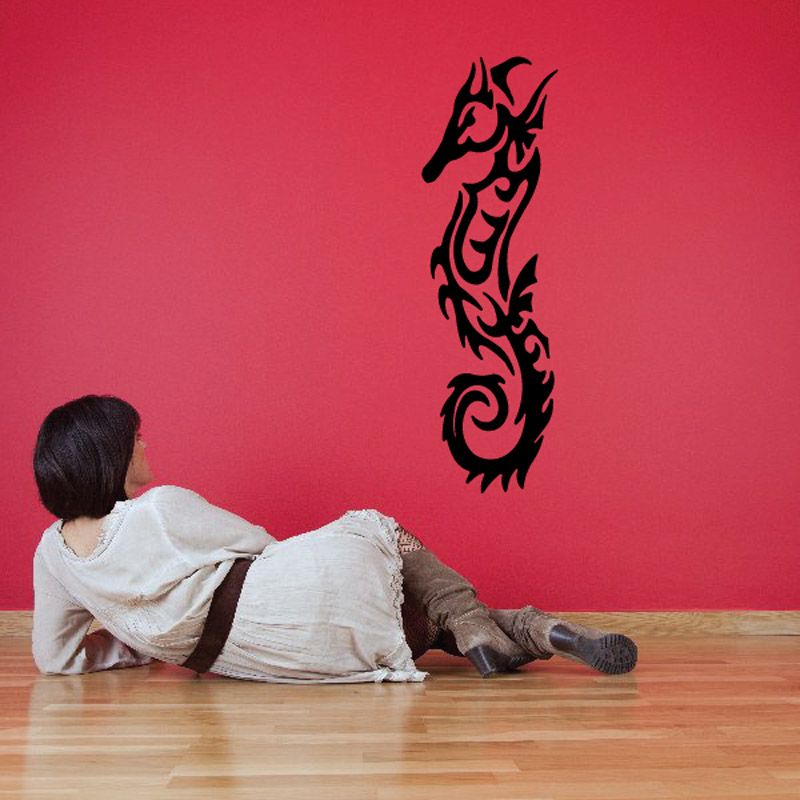 Seahorse wall decal with ornate black design