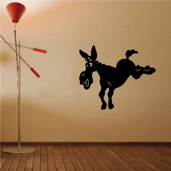Smiling black donkey decal in wild rearing stance