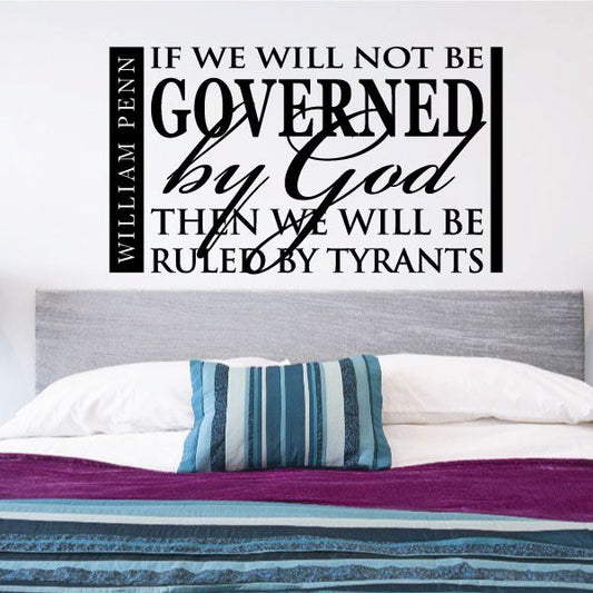 Black quote wall decal with vertical William Penn text and slogan about being ruled by tyrants