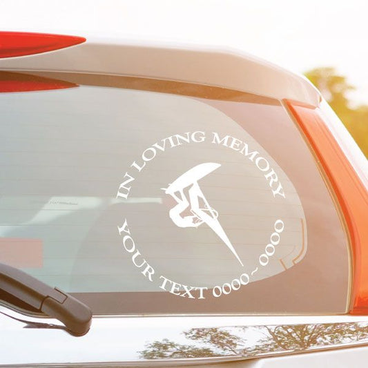 In loving memory windsurfing decal with sailboat icon on car window