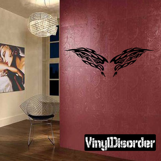 Wings wall decal with black tribal flame-style wing graphic