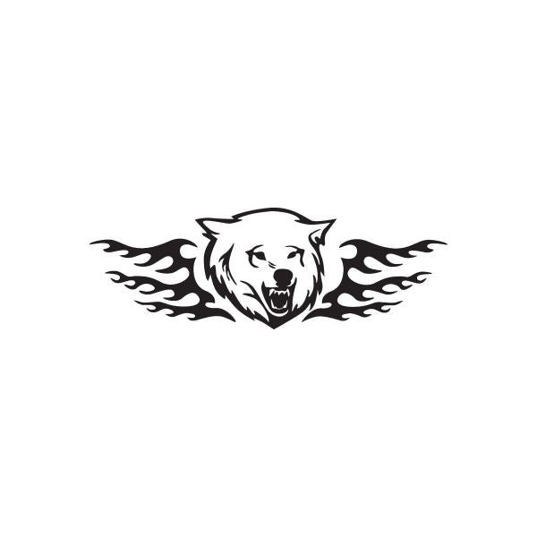 Wolf head with wings decal, black wolf face with flame-like wings