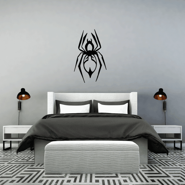 Wolf spider wall decal, black line art spider with white oval abdomen